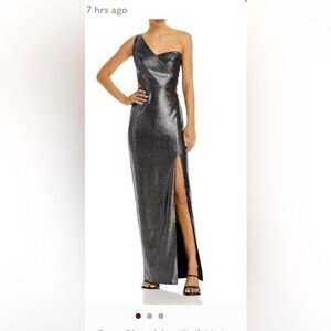 Elegant Silver Metallic Gown with Slit